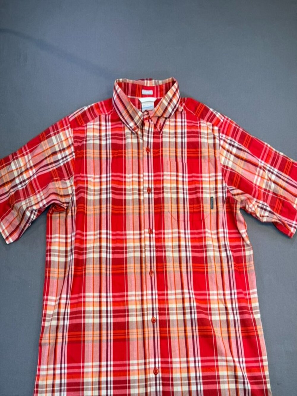 Columbia Men's Size LT Red Plaid Regular Fit Cotton Blend Button-Up Short Sleeve